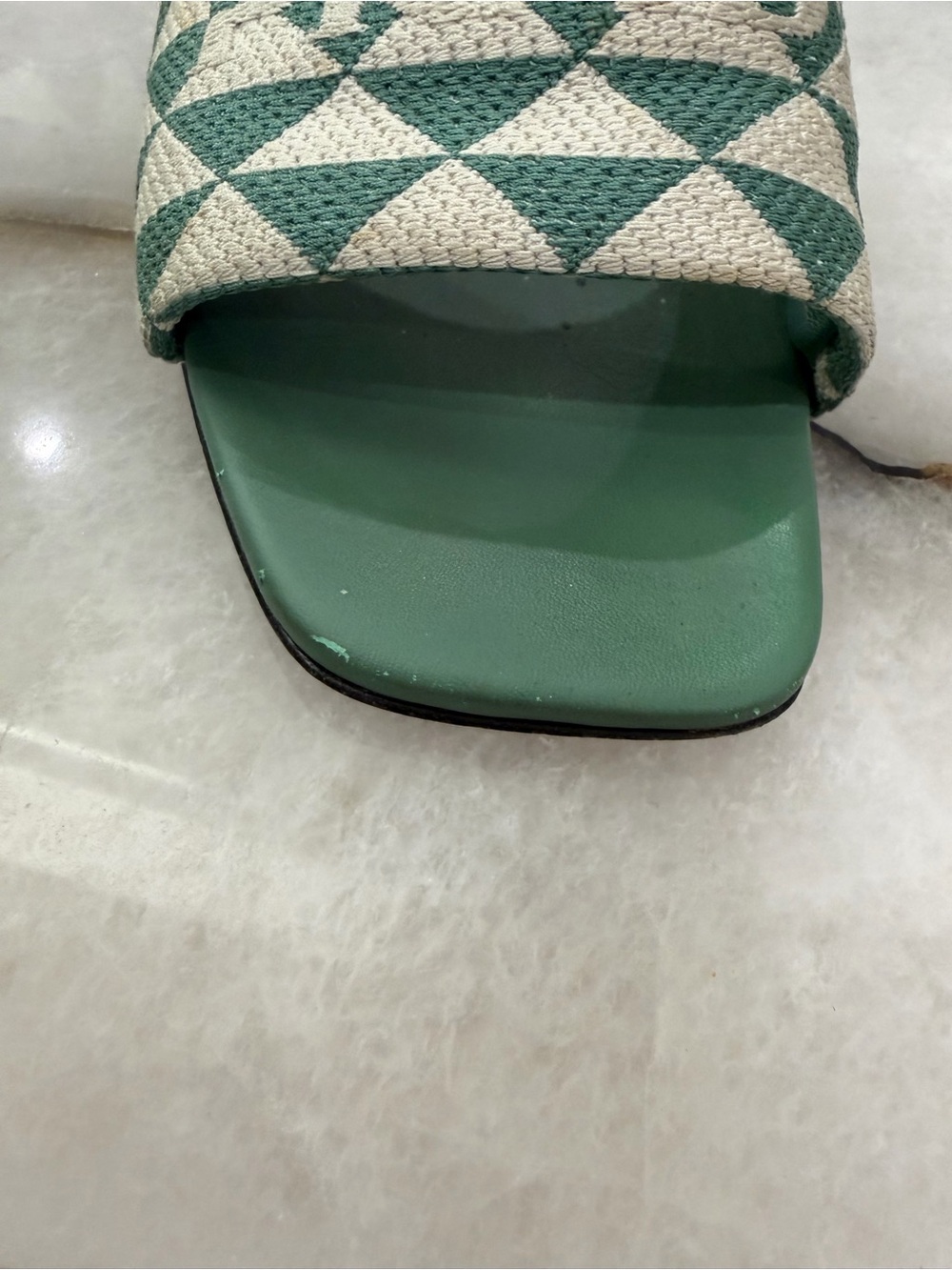 Prada Teal and White Geometric Slide Mules - Picture 7 of 7